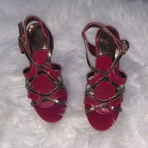 Women Beautiful Pink and Brown Heels Size 8
